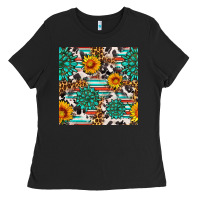 Gemstone Sunflower Cowhide Leopard Seamles Pattern Ladies Tee | Teevron