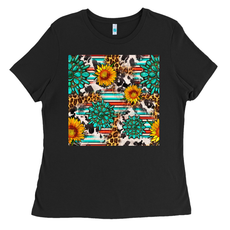 Gemstone Sunflower Cowhide Leopard Seamles Pattern Ladies Tee by FaDigitalArtStudio | Teevron