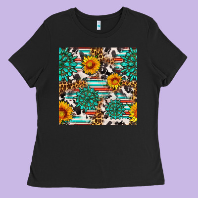 Gemstone Sunflower Cowhide Leopard Seamles Pattern Ladies Tee Designed By Fadigitalartstudio
