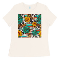 Bone gemstone sunflower cowhide leopard seamles pattern Ladies Tee - FaDigitalArtStudio