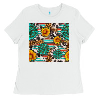 White gemstone sunflower cowhide leopard seamles pattern Ladies Tee - FaDigitalArtStudio