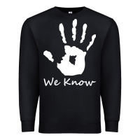 Black skyrim dark brotherhood we know hand novelty kids mens womens t shirt Premium Sweatshirt - artisFamous
