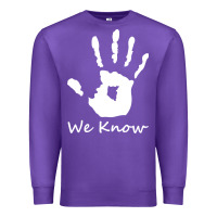 Purple skyrim dark brotherhood we know hand novelty kids mens womens t shirt Premium Sweatshirt - artisFamous