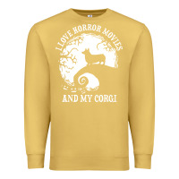 Antique Gold i love horror movies and my corgi funny corgi Premium Sweatshirt - artisFamous