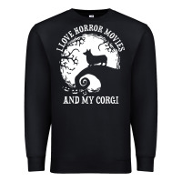Black i love horror movies and my corgi funny corgi Premium Sweatshirt - artisFamous