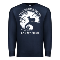 Navy i love horror movies and my corgi funny corgi Premium Sweatshirt - artisFamous