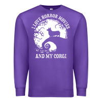 Purple i love horror movies and my corgi funny corgi Premium Sweatshirt - artisFamous