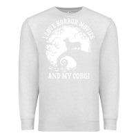 Oatmeal Heather i love horror movies and my corgi funny corgi Premium Sweatshirt - artisFamous