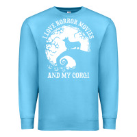 Ocean Blue i love horror movies and my corgi funny corgi Premium Sweatshirt - artisFamous