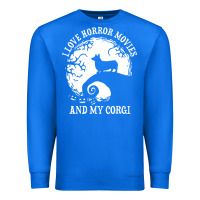 True Royal i love horror movies and my corgi funny corgi Premium Sweatshirt - artisFamous