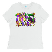 White Happy Mardi Gras Ladies Tee - FaDigitalArtStudio