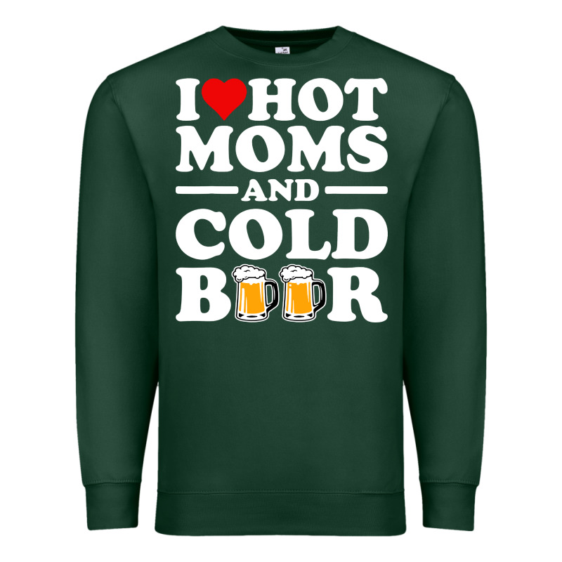 I Love Heart Hot Moms Cold Beer Funny Adult Drinking Joke Premium Sweatshirt by artisFamous | Teevron