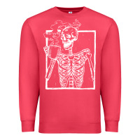 Cardinal distressed skeleton vintage smiling skull drinking coffee Premium Sweatshirt - artisFamous