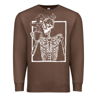 Chestnut distressed skeleton vintage smiling skull drinking coffee Premium Sweatshirt - artisFamous