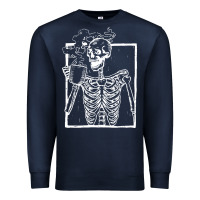 Navy distressed skeleton vintage smiling skull drinking coffee Premium Sweatshirt - artisFamous