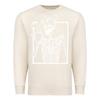 Sandshell distressed skeleton vintage smiling skull drinking coffee Premium Sweatshirt - artisFamous
