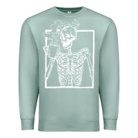 Seafoam distressed skeleton vintage smiling skull drinking coffee Premium Sweatshirt - artisFamous
