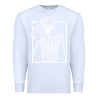 White distressed skeleton vintage smiling skull drinking coffee Premium Sweatshirt - artisFamous