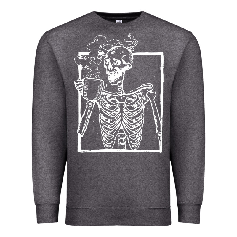 Distressed Skeleton Vintage Smiling Skull Drinking Coffee Premium Sweatshirt by artisFamous | Teevron