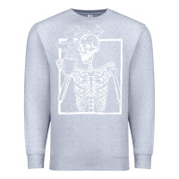 Heather Grey distressed skeleton vintage smiling skull drinking coffee Premium Sweatshirt - artisFamous