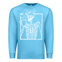 Ocean Blue distressed skeleton vintage smiling skull drinking coffee Premium Sweatshirt - artisFamous