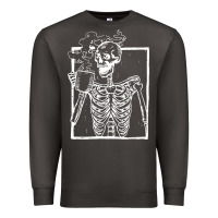 Smoke distressed skeleton vintage smiling skull drinking coffee Premium Sweatshirt - artisFamous
