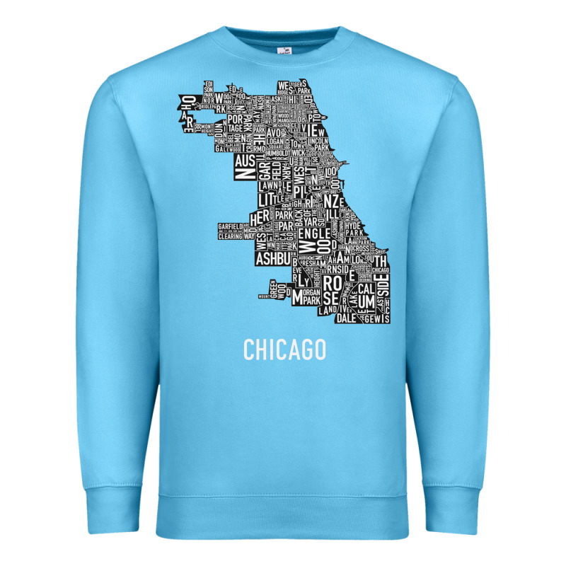 Chicago Typography Neighborhood Map Premium Sweatshirt by artisFamous | Teevron
