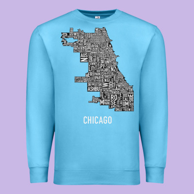 Chicago Typography Neighborhood Map Premium Sweatshirt Designed By Artisfamous