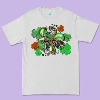 St. Patrick's Day Shamrock Leopard And Cowhide Premium Tee Designed By Cowgirlartshop
