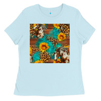 Western Horse And Sunflower Seamless Pattern Ladies Tee | Teevron