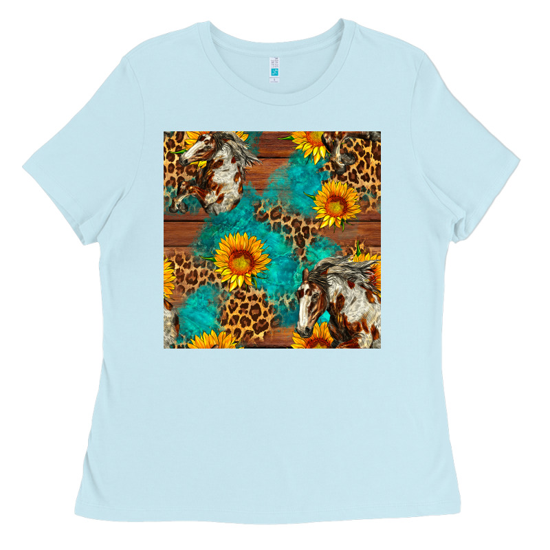 Western Horse And Sunflower Seamless Pattern Ladies Tee by FaDigitalArtStudio | Teevron