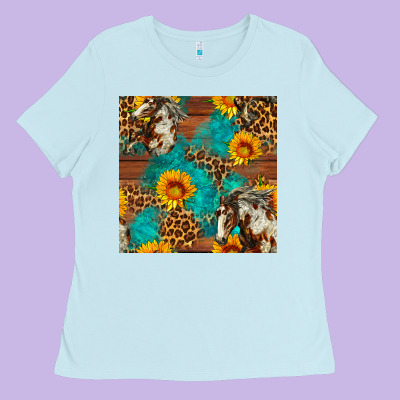 Western Horse And Sunflower Seamless Pattern Ladies Tee Designed By Fadigitalartstudio