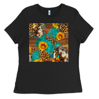 Black western horse and sunflower seamless pattern Ladies Tee - FaDigitalArtStudio