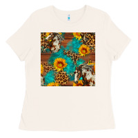 Bone western horse and sunflower seamless pattern Ladies Tee - FaDigitalArtStudio