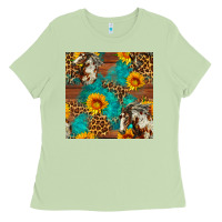 Matcha western horse and sunflower seamless pattern Ladies Tee - FaDigitalArtStudio