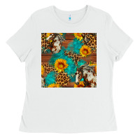White western horse and sunflower seamless pattern Ladies Tee - FaDigitalArtStudio