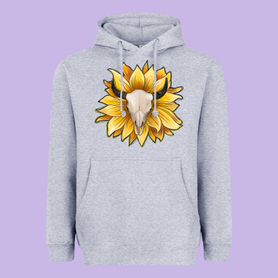 Sunflower Bull Skull Heavyweight Hoodie Designed By Jahusdesignshop