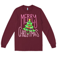 Burgundy Merry Neon Christmas Long Sleeve Tee - CowhideDigitalArt