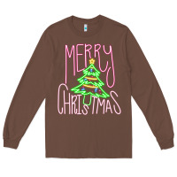 Chestnut Merry Neon Christmas Long Sleeve Tee - CowhideDigitalArt
