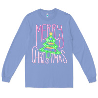 Colony Blue Merry Neon Christmas Long Sleeve Tee - CowhideDigitalArt