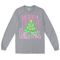Heather Grey Merry Neon Christmas Long Sleeve Tee - CowhideDigitalArt