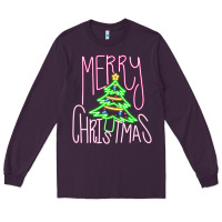 Plum Merry Neon Christmas Long Sleeve Tee - CowhideDigitalArt