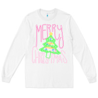 White Merry Neon Christmas Long Sleeve Tee - CowhideDigitalArt