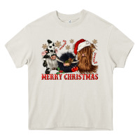 Cream merry christmas heifer cow gnomies Heavy Core Tee - CowGirlArtShop