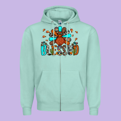 Blessed Turkey Zipper Hoodie Designed By Jahusdesignshop