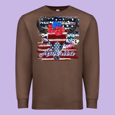 Bull Skull America Premium Sweatshirt Designed By Jahusdesignshop