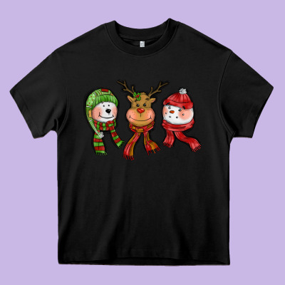 Christmas Reindeer Polar Bear Snowman Heavy Core Tee Designed By Cowgirlartshop