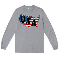 Heather Grey Usa Long Sleeve Tee - CowhideDigitalArt