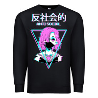 Black antisocial wave anime Premium Sweatshirt - artisFamous