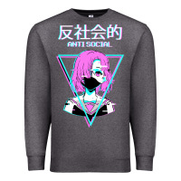 Charcoal Heather antisocial wave anime Premium Sweatshirt - artisFamous